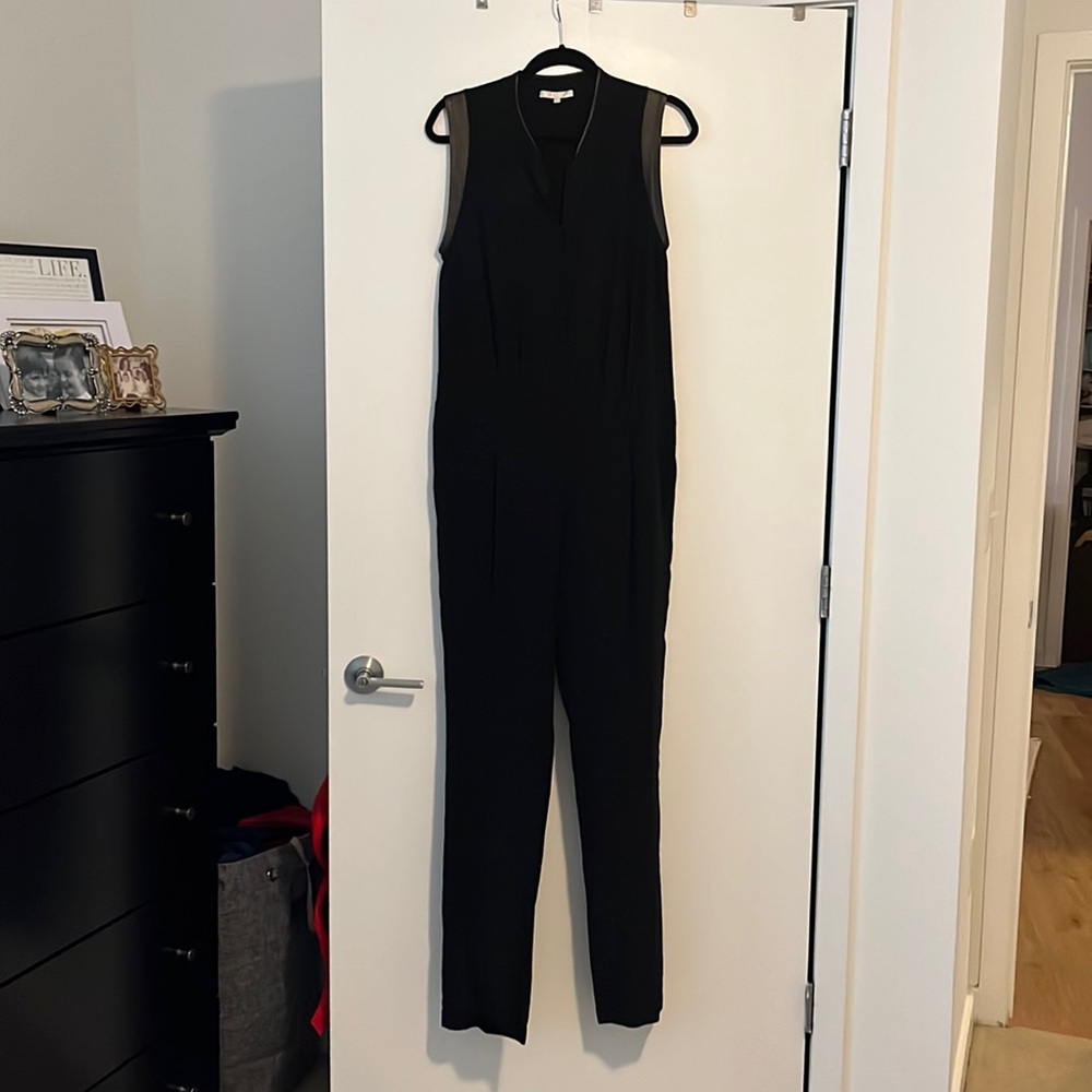Maje Black Silk & Leather Trim Jumpsuit - Size 2